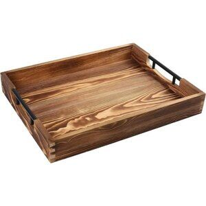 Large Wood Ottoman Tray with Handles for Coffee Table Living Room Decor 17x13